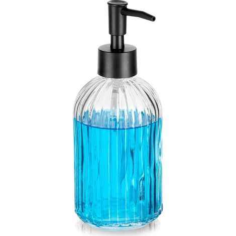 Dispenser di sapone in vetro, 400 ml - Trasparente, design a coste