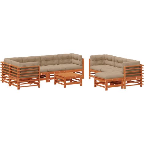 Garden Lounge Set 10 pcs Wax Brown Solid Pine Wood vidaXL