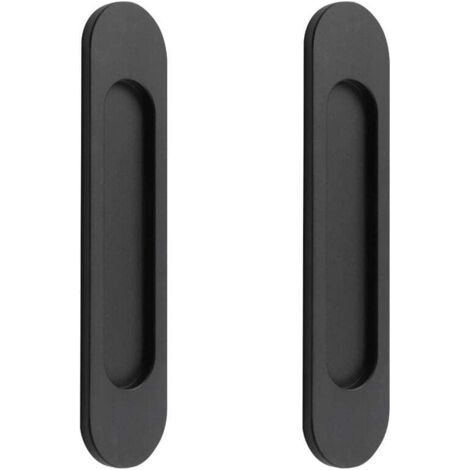 2er-Pack ovale Schiebetürgriffe, selbstklebend, mattschwarz, aus Aluminiumlegierung, stanzfreier Ziehgriff für Schiebetüren, Schrankfenster, 148 cm