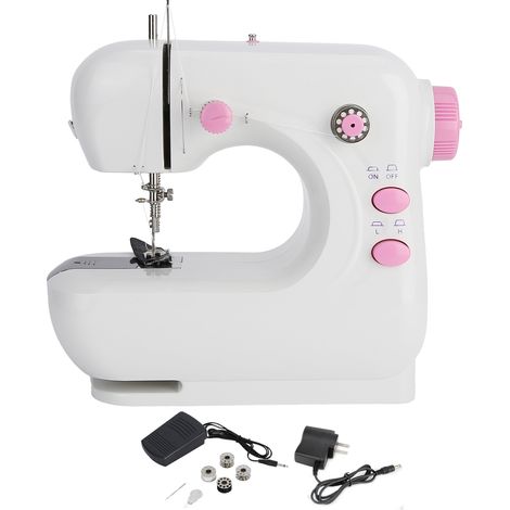 Machine à coudre électrique 306A, mini outil de broderie domestique, 100-240V, prise US, rose, avec volant manuel (1/5)