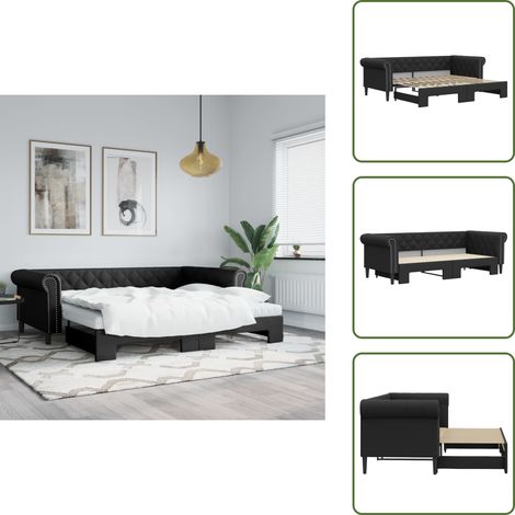 The Living Store Tagesbett Ausziehbar Schwarz 90x200 cm Kunstleder - Schlafsofa (1/5)