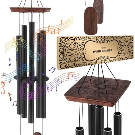 VEVOR Wind Chimes for Outside, 1220 mm, Deep Tone Wind Chimes with 5 Tubes, Unique Large Memorial Wind Chimes for Anniversary, Amazing Outdoor Decor for Your Patio, Porch, Garden and Backyard, Black (1/5)