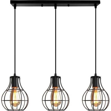 Suspension Luminaire Industrielle en Cage Vintage Lustre Plafonnier Fer Forge pour Salon Chambre (1/4)
