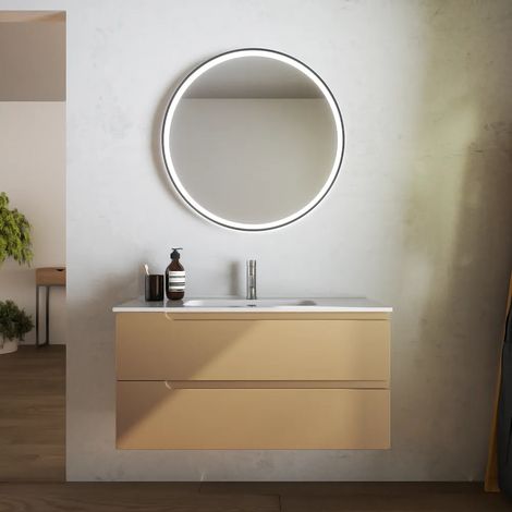 Meuble de salle de bain suspendu 120 cm Deux tiroirs sable mat avec lavabo inclus Mod. Ardenne
