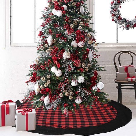 jupe De Sapin De Nol Carreaux Rouges Et Noirs - 120 Cm, Dcoration De Sapin De Nol, Housse De Sapin Artificiel, Dcoration De Sapin De Nol Pour Les (1/5)