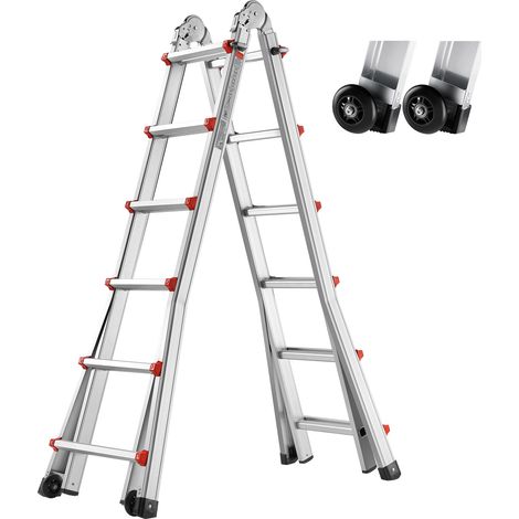 Mophorn 20 ft Teleskopleiter mit A-Rahmen, kompakte Ausziehleiter aus Aluminium, multifunktionale tragbare zusammenklappbare Wohnmobilleiter, Innen-/Außenbereich, 150 kg Tragkraft, silber