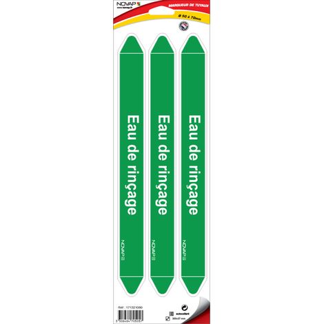 Planche de 3 marqueurs de tuyauterie 355 x 37 mm pour Ø 50 à 70 mm - Eau de rinçage - 4705057