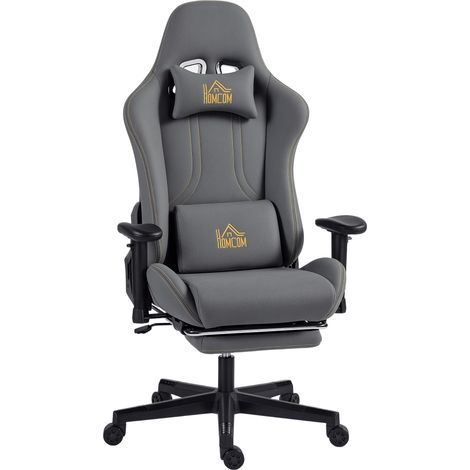 Chaise gaming ergonomique, fauteuil gamer avec accoudoirs 3D, dossier inclinable, hauteur réglable, 72x76x132cm, gris