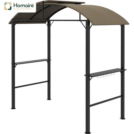HOMAIRE Pavillon de BBQ 1,1 x 2,3m wetterfest avec toit en polyester et tablettes latérales pour grills jusqu'à 100 cm en acier kaki