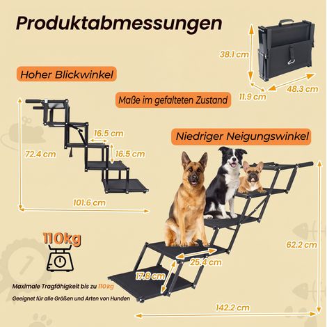 Rampe pour chien pliable à 5 marches, antidérapante, acier, noire DESVIAE (1/4)