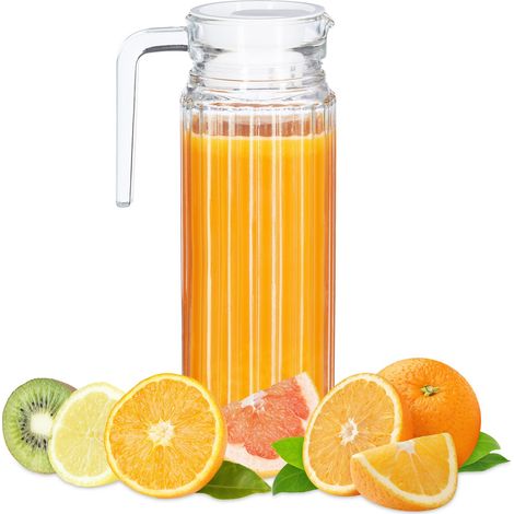Relaxdays Transparent Juice and Beverage Glass Jug with Handle, Dishwasher-Safe, Water Pitcher with Lid, Slender Shape (1/5)