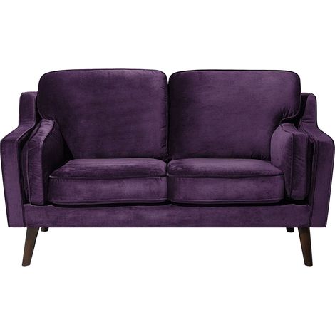 Sofá 2 plazas en terciopelo violeta patas de madera clásico Lokka (1/5)