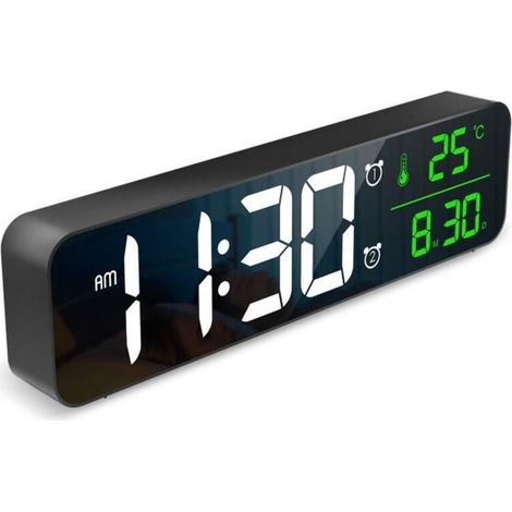 Bardusch - Horloge Numérique LED, Réveil murale pour le salon, Grand écran de 10,5\'\', 2 alarme, 6 niveaux de luminosité réglables (1/4)