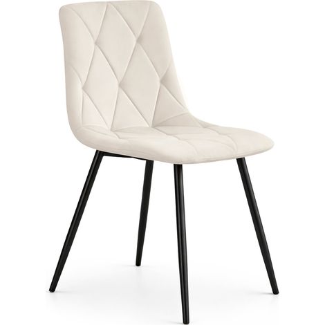 Chaise en velours matelassée MILO Beige pieds noirs (1/5)