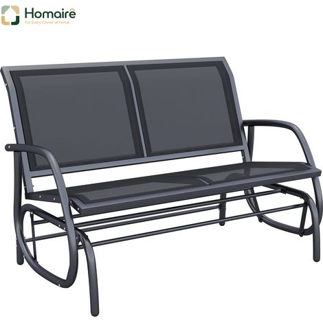 HOMAIRE Schaukelstuhl 2-Sitzer Gartenbank Schwarz Metall Gartenmöbel
