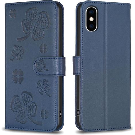 Custodia a portafoglio in similpelle con motivo a quadrifoglio multicolore e porta carte per iPhone X/XS (1/2)