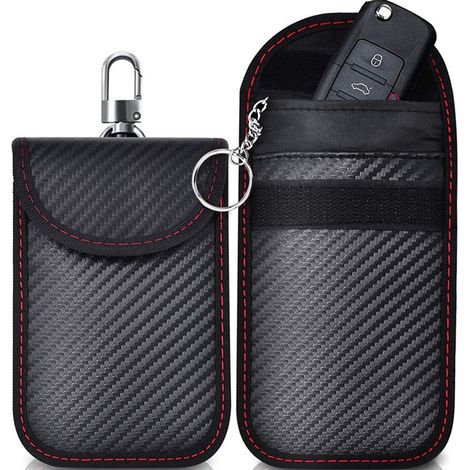Sac Faraday - Blocage Signal RFID pour Télécommande de Voiture - 8 x 11,5 cm - Matière Fibre de Carbone et Tissu Blindé RF - Lot de 2 (1/5)