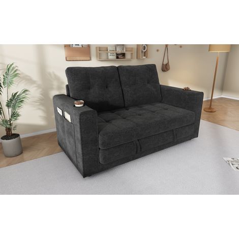 Sofá cama 2 plazas 141x79x93 cm de chenilla gris, triple plegado compacto – MEUBLIV (1/5)