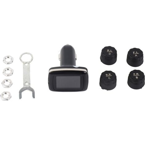 Terisass TPMS DC 12 V Voiture 433.92 MHz Système de Surveillance de la Pression des pneus Cigarette Allume Affichage avec 4 Pcs Kit de Capteurs Externes Universel C-100 tpms Voiture+Tire Pressure Mon (1/4)