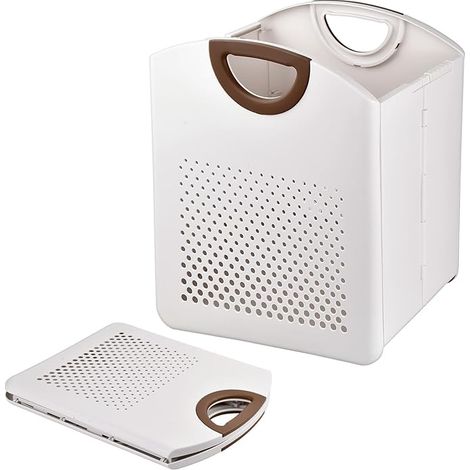 Panier a linge pliable, 27L Plastique Montage mural corbeille a linge avec poignée, Économisez de l'espace panier linge sale respirant pour salle de bain et chambre à coucher, Blanc (1/5)