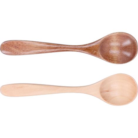 Cuillère en bois courbée, lot de 2, petite cuillère à mélanger pour cuisine domestique, restaurant, manche incurvé, ustensile écologique (1/5)