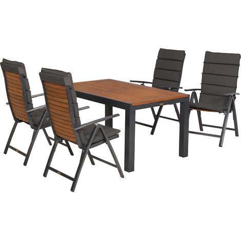 Santorin Set 9tlg Alu/Akazie Ausziehtisch 150 (200) x 90 cm