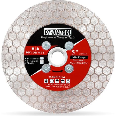 Diamond Tile Disc 125 mm with Flange for Porcelain Ceramic Marble Granite Artificial Stone Quartz - Double Sided Diamond Saw Blade with Hexagonal Pattern (1/4)