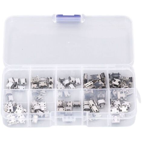 100 Piezas de Micro-MINI-Conexión USB, Conectores Micro USB, Conexiones USB para reparación y sustitución, Kit de adaptadores con caja de almacenamiento (1/4)