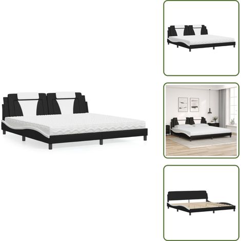 Materasso in schiuma PU - vidaXL Letto Viana con Materasso Nero e Bianco 200x200cm in Similpelle - Cuscino testiera