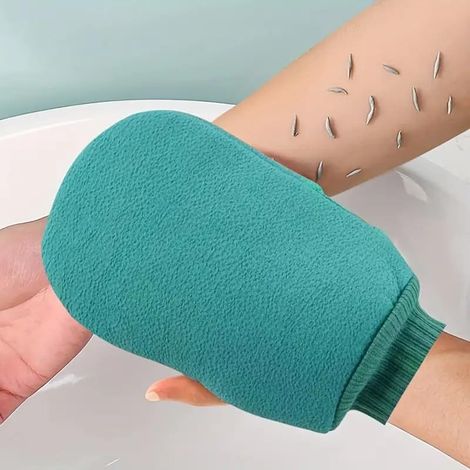 1 gant éponge de bain exfoliant, gant de serviette pour douche, design double face, utilisé pour le massage et le gommage du corps, vert (1/5)