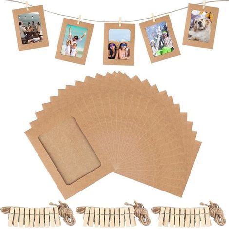 Allecto Plus，30 piezas，152 x 115 cm，Guirnalda de fotos para decoración de pared con pinzas de madera y cuerda de cáñamo (1/5)