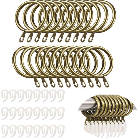 Lot de 24 anneaux de rideaux en métal avec clips, anneaux de rideau de 30 mm avec crochet - Anneaux en laiton antirouille avec clips de suspension de fenêtre pour rideaux (1/5)