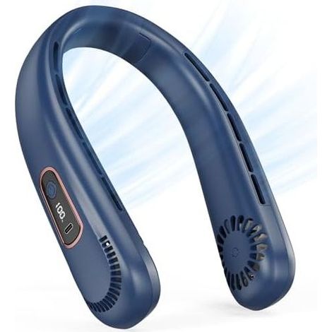 Ventilateur de Cou Portable - 5000mAh Ventilateur Cou USB Recargable,3 Vitesses,Flux d'Air à 360°,Neck Fan sans Pales,Écran LED,Type-C,Ventilateurs Personnel Léger pour Sport Camping Voyage (1/5)
