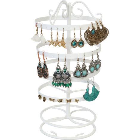 Relaxdays Earring Holder, Jewellery, 168 Slots, Rotating, Dimensions: H x D: 30 x 16,5 cm, Iron