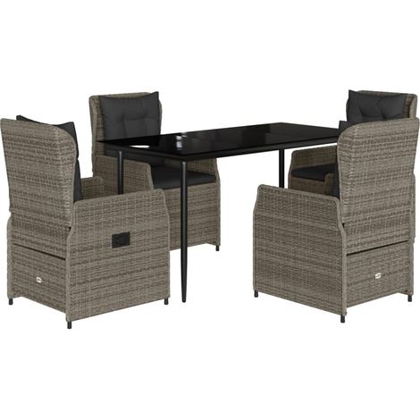 Set da Pranzo da Giardino 5 pz con Cuscini in Polyrattan Grigio vidaXL (1/5)
