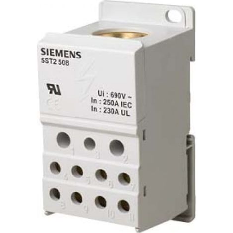 Bloque de distribución 250A 1P 690V 1x35-120mm2 2x2.5-25mm2 5x2.5-16mm2 4x2.5-10mm2 DIN 5ST2508