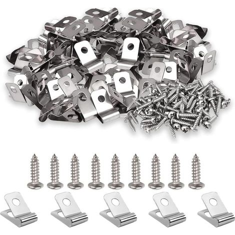 Pinces à fil de clôture en acier inoxydable, 100 pièces, Clips de clôture pour bétail avec 100 vis (1/5)