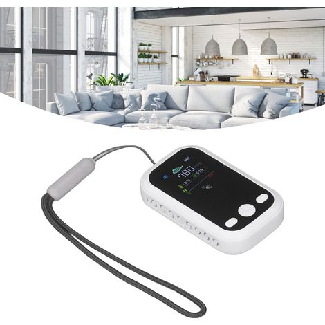 Détecteur de dioxyde de carbone, détecteur multifonctionnel de température et d'humidité rechargeable par USB, détecteur de qualité de l'air portable à porter autour du cou, blanc. (1/5)