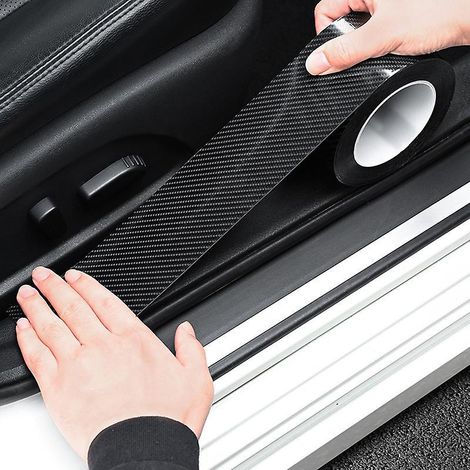 2pcs Film De Protection Universel Seuil De Porte Voiture 3m X 3cm Autocollant Fibre De Carbone Protecteur Noir Pour Seuil De Porte Ct Porte Coffre (1/5)