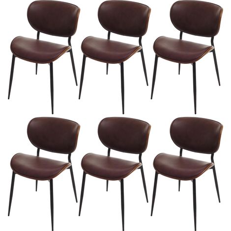 Lot de 6 chaises de salle à manger HWC-O45 chaise bois courbé similicuir 280g/m2 ko-Tex MVG - aspect noyer marron vi (1/5)