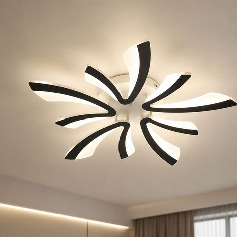 Plafonnier LED Noir 5 Branches Design Pétale, Acier et Acrylique, Diamètre 72cm, 40W, pour Salon ou Chambre 12-20m² (1/4)