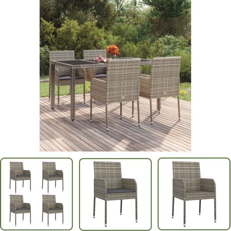 The Living Store Chaises de jardin avec coussins lot de 4 Résine tressée Gris - Chaise De Jardin - Meubles De Jardin - Résine Tressée - Chaise Extérieure - Ensemble De Chaises (1/5)