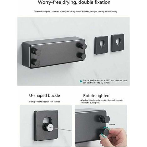 Etendoir à suspendre,Corde à Linge Rétractable Exterieur 2 Fils Corde a Linge Retractable Interieur Réglable Corde Seche Linge Retractable Fil Etendoir Retractable 4.2m Fil a Linge Retractabl (1/4)