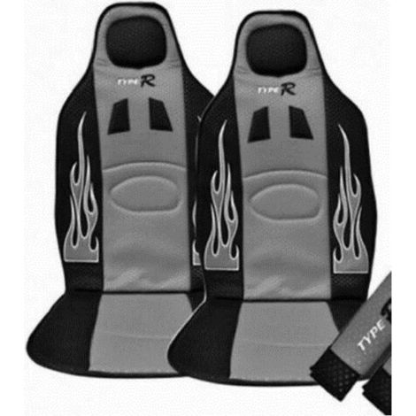 Lot De 2 Housses De Siège Paire De Dossiers De Course Universels Voiture Gris Sport