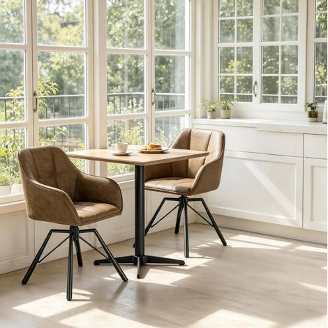 Chaise de salle à manger pivotante 57x50x82,5 cm en simili cuir marron, moderne FloraGrace (1/5)