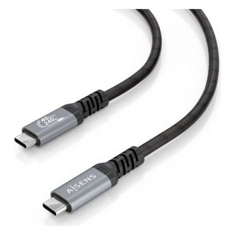 AISENS Cable USB4 Gen3x2 Aluminio 40Gbps 8K@60Hz 5A 48V 240W E-Mark, Tipo USB-C/M-USB-C/M, Negro, 0.5M
