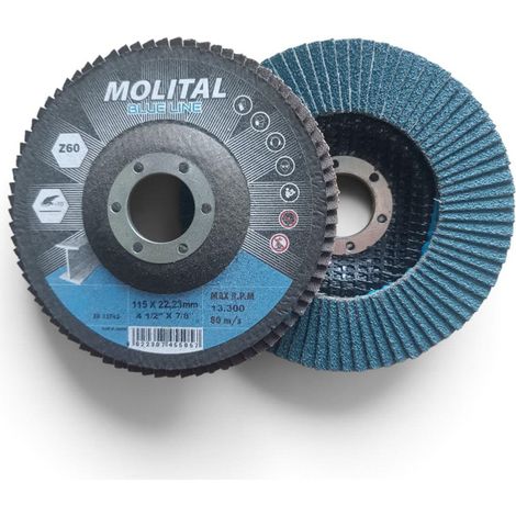 DISCO LAMELLARE FINITURA CON TELA ABRASIVA DIVERSE GRANE Ø115×22mm BLUE MOLITAL, "GRANA 120" (1/3)