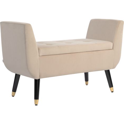 Sofa mit Stauraum und Armlehnen, Bezug aus Polyester-Samt, Gestell aus Gummibaumholz, 107 x 42 x 65 cm, beige
