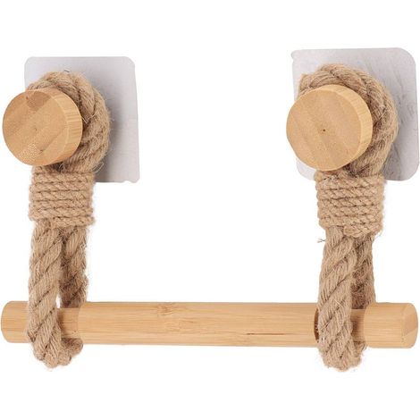 Derouleur papier wc bambou + lanieres en corde sur sticker - naturel - Tendance (1/3)