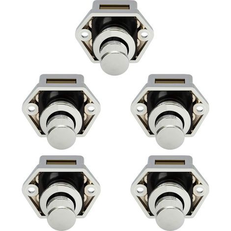 Loquet de porte de tiroir/placard à bouton-poussoir miniature (5 pièces) chromé pour caravane, camping-car, bateau (1/5)
